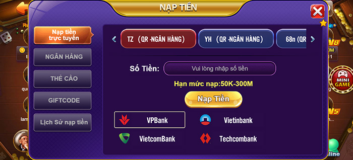 Cách chơi tài xỉu 68 game bài dễ thắng 3 Nạp tiền vào tài khoản để có thể trải nghiệm trò chơi tài xỉu 68 game bài